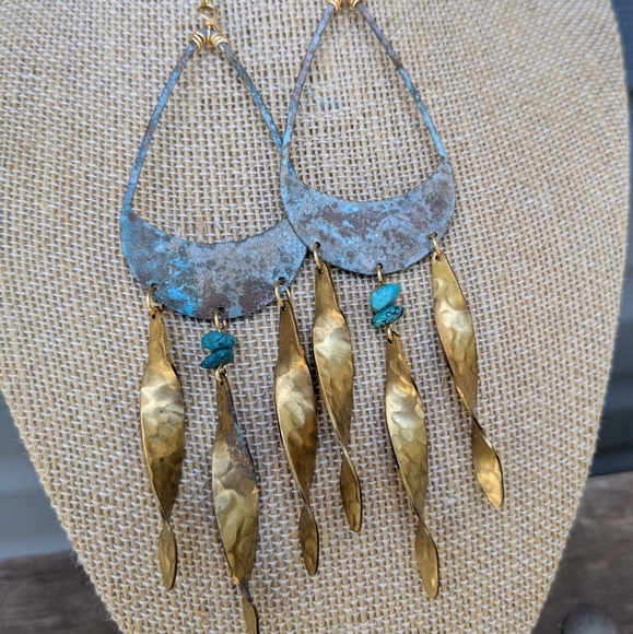 Rustic Large Statement Chandelier Turquoise Earrings - Picture 13 of 15